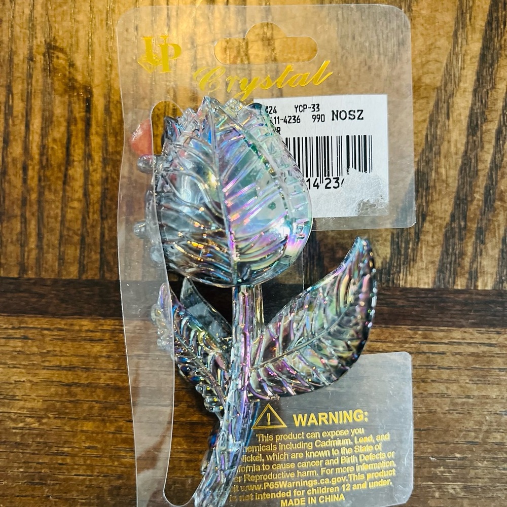 Iridescent Black Floral Hair Clip- Rose NWT